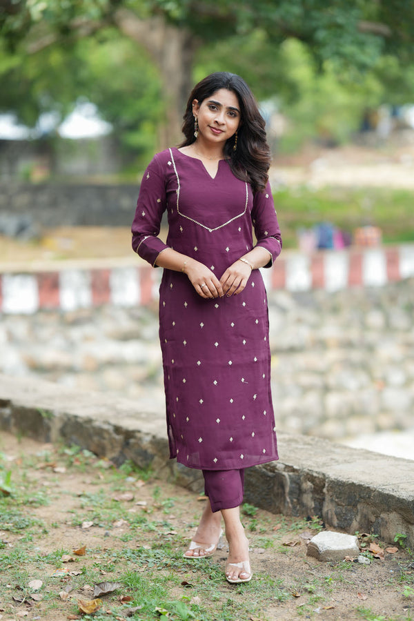 Meera Wine Kurti Set (Set of 2)