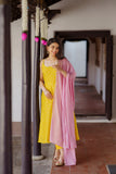Maanvi Yellow with Pink Co-Ord Set (Set of 3)