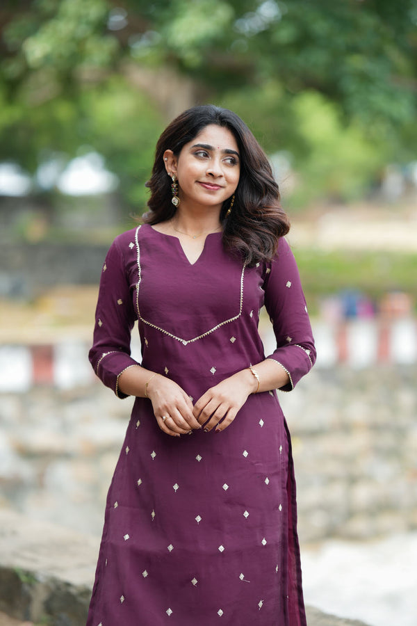Meera Wine Kurti Set (Set of 2)