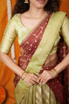 Aalaya Green with Maroon Banarasi Half Saree Set