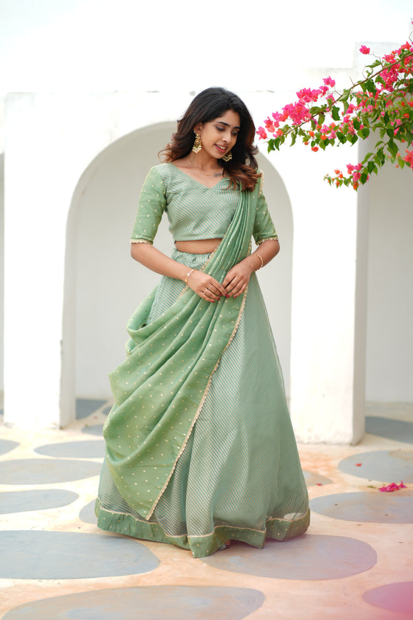 Anupama Mint Green Crop top & Skirt