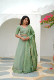 Anupama Mint Green Crop top & Skirt