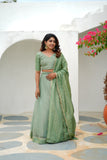 Anupama Mint Green Crop top & Skirt