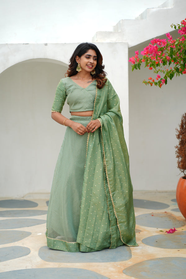 Anupama Mint Green Crop top & Skirt