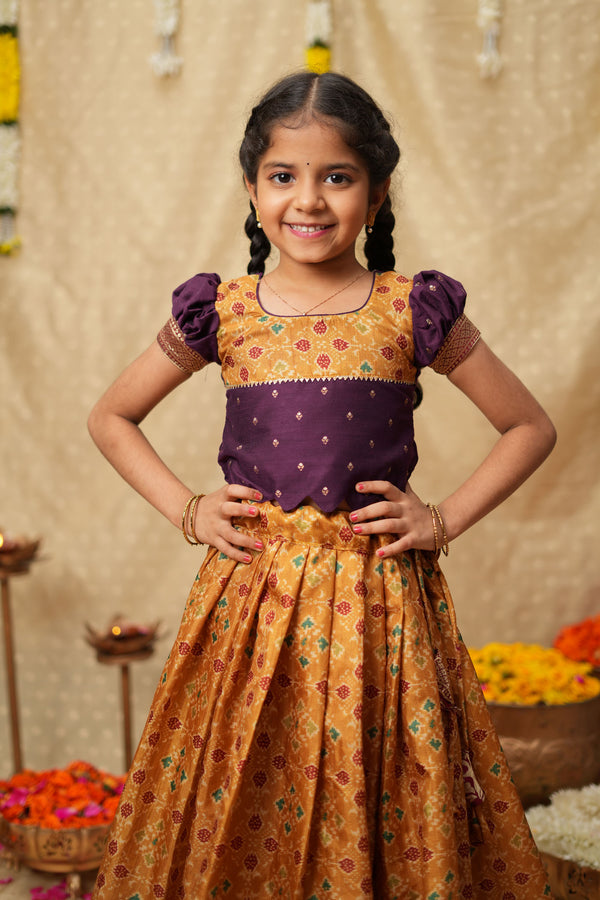 Agalvili Wine & Yellow Lehenga Mini (Set of 2)