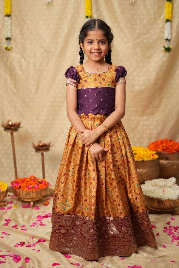 Agalvili Wine & Yellow Lehenga Mini (Set of 2)