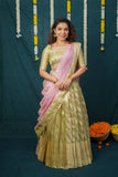 Aalaya Green with Pink Banarasi Organza Half Saree Set