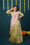 Aalaya Green with Pink Banarasi Organza Half Saree Set