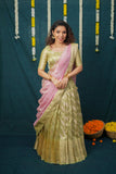 Aalaya Green with Pink Banarasi Organza Half Saree Set