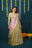 Aalaya Green with Pink Banarasi Organza Half Saree Set