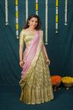 Aalaya Green with Pink Banarasi Organza Half Saree Set
