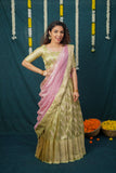 Aalaya Green with Pink Banarasi Organza Half Saree Set