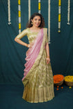 Aalaya Green with Pink Banarasi Organza Half Saree Set