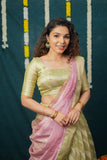 Aalaya Green with Pink Banarasi Organza Half Saree Set
