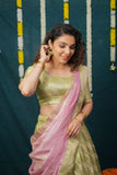 Aalaya Green with Pink Banarasi Organza Half Saree Set