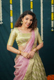 Aalaya Green with Pink Banarasi Organza Half Saree Set