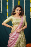 Aalaya Green with Pink Banarasi Organza Half Saree Set