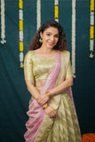 Aalaya Green with Pink Banarasi Organza Half Saree Set