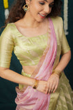 Aalaya Green with Pink Banarasi Organza Half Saree Set