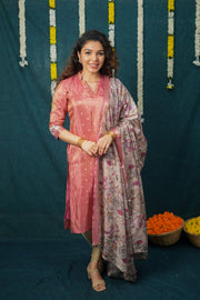 Charita Rust Pink Chanderi Kurta with Kalamkari Dupatta