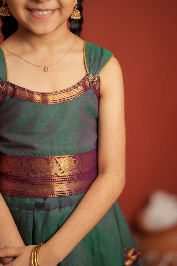 Madhuri Peacock Green Lehenga Mini (Set of 2)