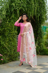 Malini Pink with White Organza Dupatta