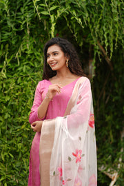 Malini Pink with White Organza Dupatta