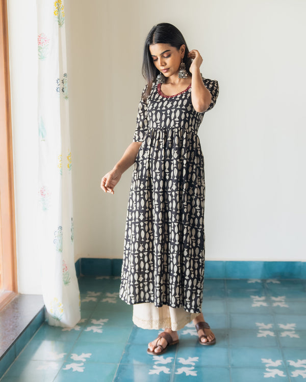 Black Fish Print Kurta (PR)