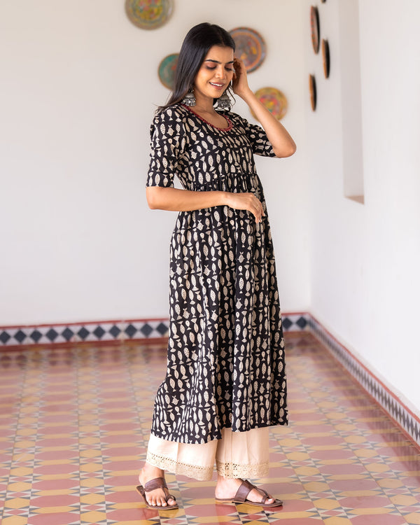 Black Fish Print Kurta (PR)