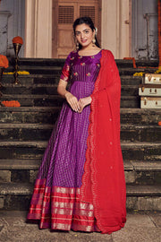 Violet and Red Soft Silk Dress( FW )