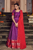 Violet and Red Soft Silk Dress( FW )