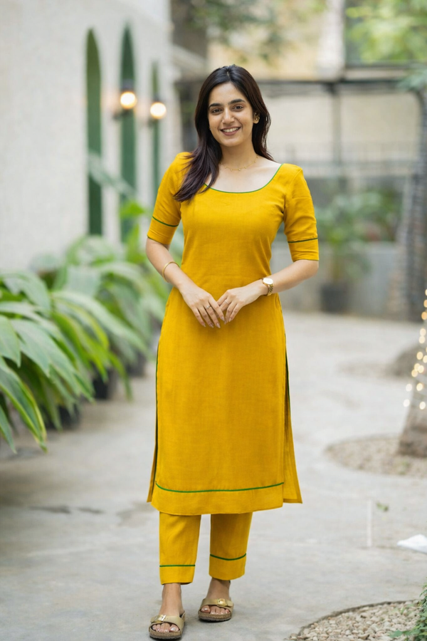 Raha Yellow Kurti Set (Set of 2)