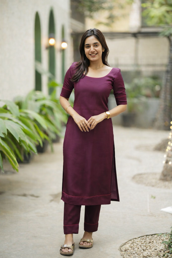 Raha Wine Kurti Set (Set of 2)