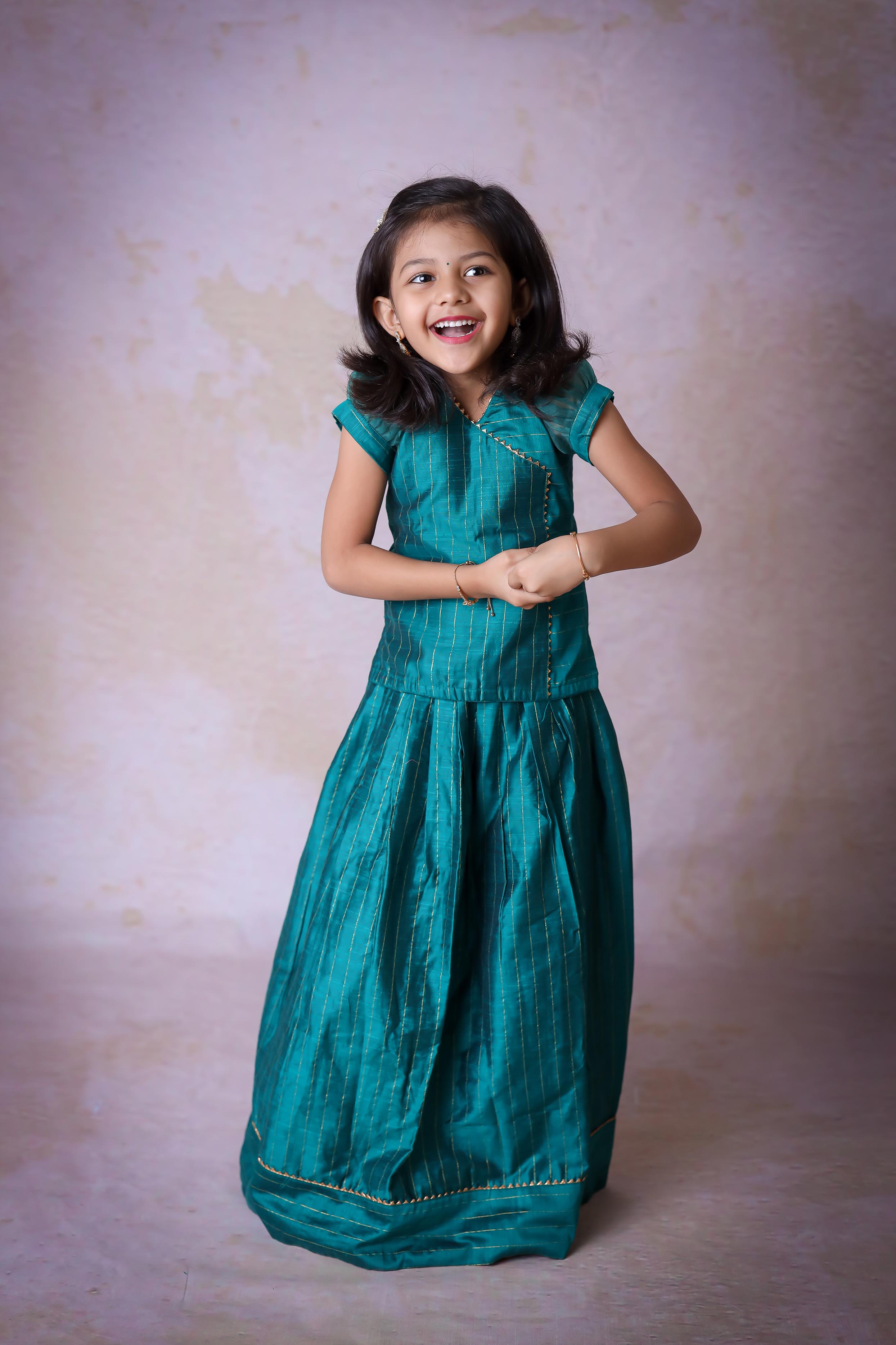 Shop adorable traditional Indian outfits for baby girls like this chanderi cotton dress. The perfect first birthday gift or baby shower present for new moms.