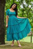 Turquoise Viscose Georgette Midi Dress( FW )