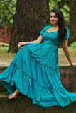 Turquoise Viscose Georgette Midi Dress( FW )