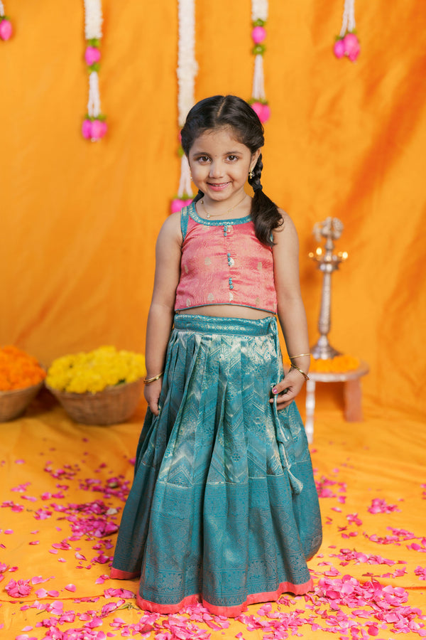 IMD - Aaradhya Pink with Blue Lehenga Mini (Set of 2)