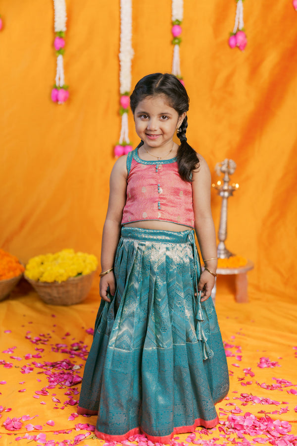 IMD - Aaradhya Pink with Blue Lehenga Mini (Set of 2)
