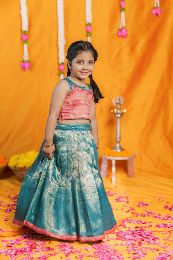 IMD - Aaradhya Pink with Blue Lehenga Mini (Set of 2)