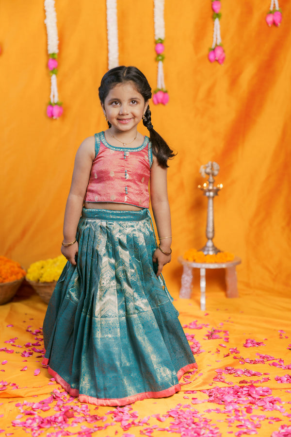IMD - Aaradhya Pink with Blue Lehenga Mini (Set of 2)