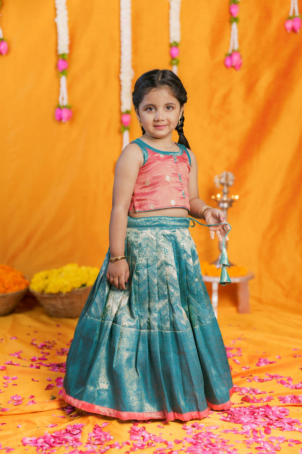 IMD - Aaradhya Pink with Blue Lehenga Mini (Set of 2)