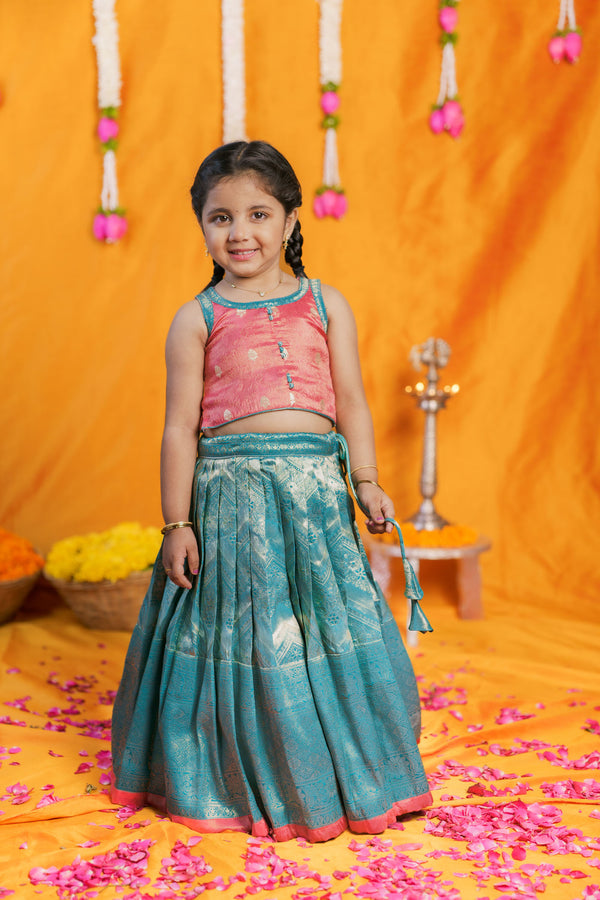 IMD - Aaradhya Pink with Blue Lehenga Mini (Set of 2)