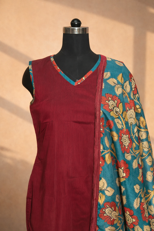 Vaishu Maroon Kurti With Dupatta