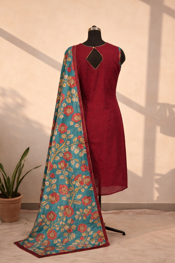 Vaishu Maroon Kurti With Dupatta