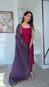 Meghna Magenta with Violet Chanderi Kurti Set ( Set of 2 )