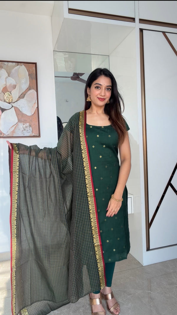 Meghna Green Chanderi Kurti Set ( Set of 2 )