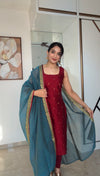 Meghna Maroon with Teal Chanderi Kurti Set ( Set of 2 )