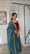 Meghna Maroon with Teal Chanderi Kurti Set ( Set of 2 )