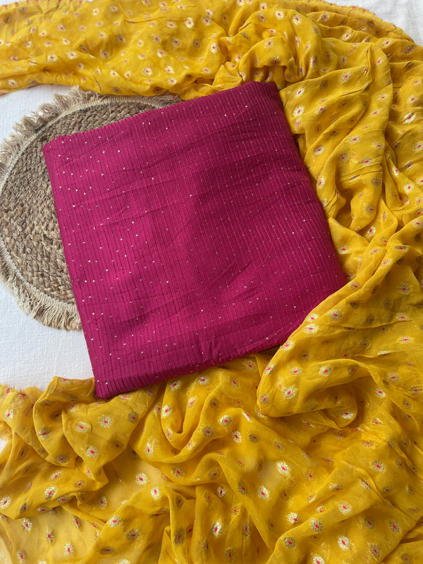 Pink & Yellow – Chanderi & Brocade Georgette Suit Set