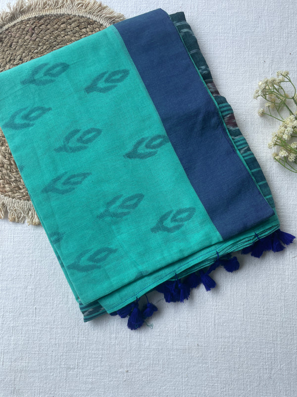 Teal & Navy Ikat Mul Cotton Saree